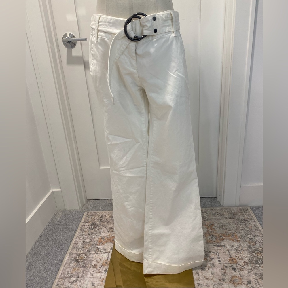 LOFT White Wide Leg Boot Cut Pants with Belt